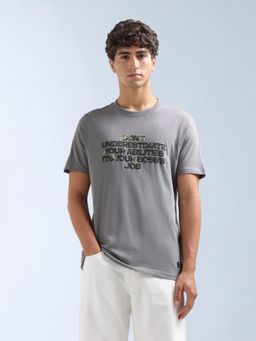 Flying Machine - Men Grey Typography Printed Cotton T-shirt