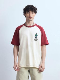 Flying Machine - Men Red Colorblock Relaxed Fit T-shirt