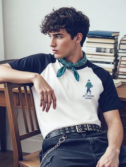 Flying Machine - Men Black Colorblock Relaxed Fit T-shirt