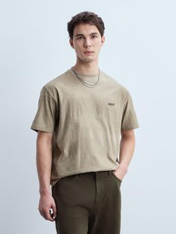 Flying Machine - Men Beige Textured Relaxed Fit T-shirt