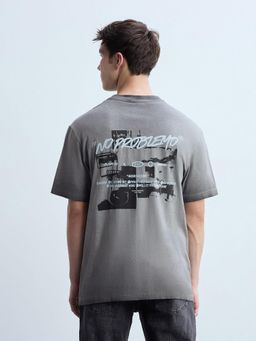 Flying Machine - Men Grey Typography Printed Relaxed Fit T-shirt