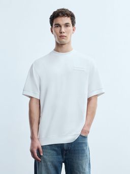 Flying Machine - Men White Typography Embossed Relaxed Fit T-shirt