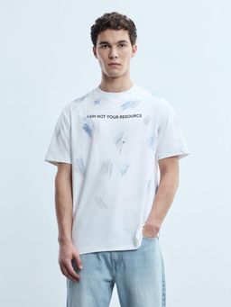 Flying Machine - Men White Abstract Printed Relaxed Fit T-shirt