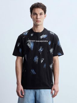 Flying Machine - Men Black Abstract Printed Relaxed Fit T-shirt