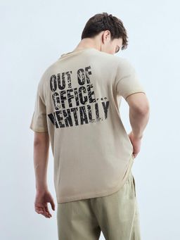 Flying Machine - Men Beige Typography Printed Relaxed Fit T-shirt