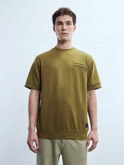 Flying Machine - Men Olive Solid Relaxed Fit T-shirt
