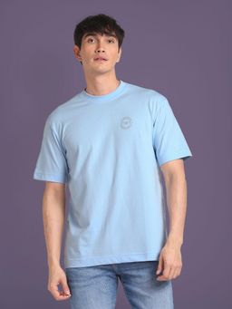 Flying Machine - Men Blue Silicone Logo Oversized T-shirt