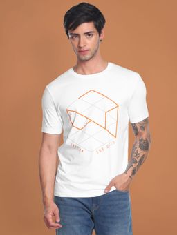 Flying Machine - Men White Slim Fit Graphic Printed T-shirt