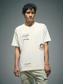 Flying Machine - Men Off White Graphic Printed Oversized T-shirt