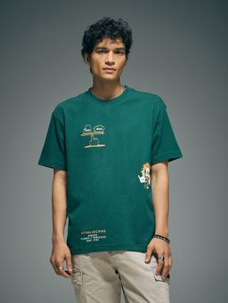 Flying Machine - Men Green Graphic Printed Oversized T-shirt