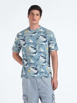 Flying Machine - Men Blue Tropical Printed Oversized T-shirt