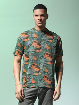 Flying Machine - Men Green Tropical Printed Oversized T-shirt