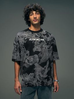Flying Machine - Men Black Abstract Printed Oversized T-shirt