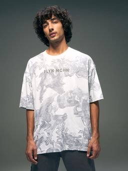 Flying Machine - Men White Abstract Printed Oversized T-shirt