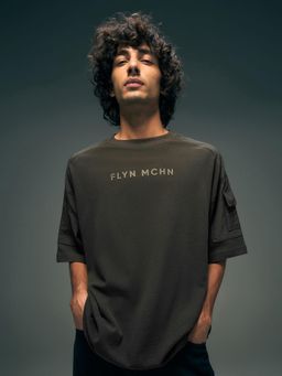 Flying Machine - Men Olive Solid Oversized T-shirt