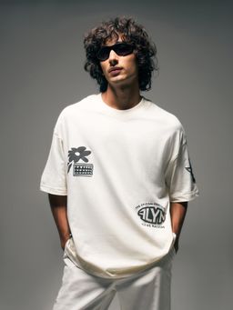 Flying Machine - Men White Graphic Printed Oversized T-shirt