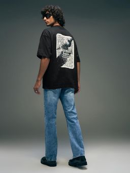 Flying Machine - Men Black Typography Printed Oversized T-shirt