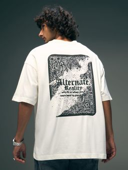 Flying Machine - Men White Typography Printed Oversized T-shirt