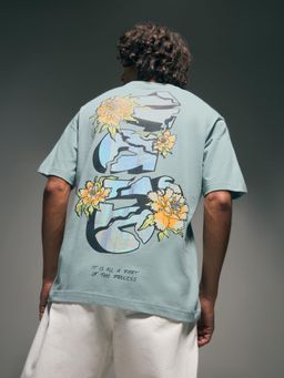 Flying Machine - Men Blue Floral Graphic Printed Cotton T-shirt