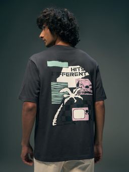 Flying Machine - Men Grey Street Vibe Graphic Printed Relaxed Fit T-shirt