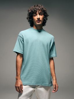 Flying Machine - Men Blue Textured Waffle Knit Relaxed Fit T-shirt