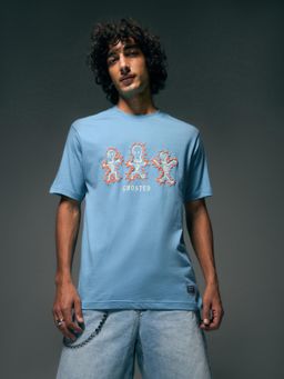 Flying Machine - Men Blue Graphic Printed Cotton Relaxed Fit T-shirt