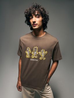 Flying Machine - Men Brown Graphic Printed Cotton Relaxed Fit T-shirt