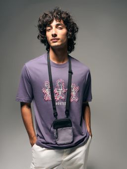 Flying Machine - Men Purple Graphic Printed Cotton Relaxed Fit T-shirt