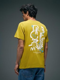 Flying Machine - Men Mustard Graphic Printed Cotton T-shirt