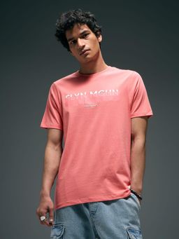 Flying Machine - Men Pink Brand Logo Regular Fit T-shirt