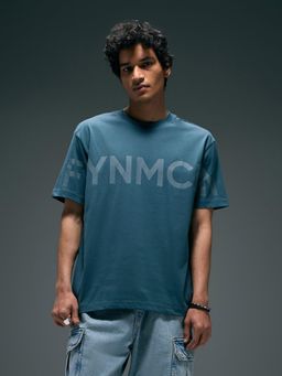 Flying Machine - Men Teal Relaxed Fit Text Printed T-shirt