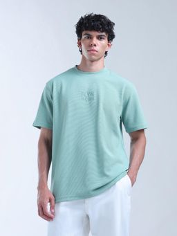 Flying Machine - Men Sea Green Textured Relaxed Fit T-shirt