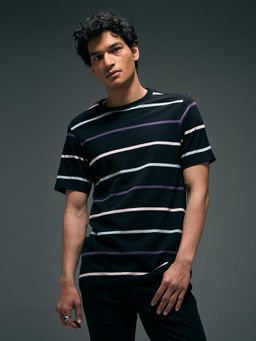 Flying Machine - Men Black Horizontal Striped Digitopia T-shirt