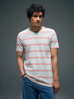 Flying Machine - Men Off White Horizontal Striped Digitopia T-shirt