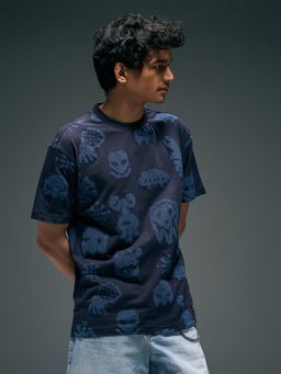 Flying Machine - Men Navy Blue Graphic Printed Digitopia T-shirt