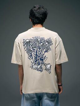 Flying Machine - Men Beige Oversized Fit Floral Graphic Printed T-shirt
