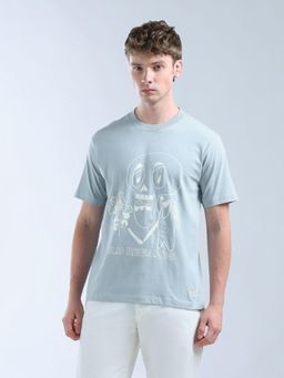 Flying Machine - Men Blue Graphic Printed Digitopia T-shirt