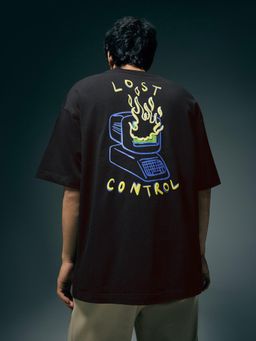 Flying Machine - Men Black Graphic Printed Oversized Fit T-shirt