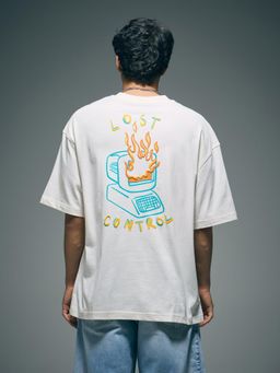 Flying Machine - Men White Graphic Printed Oversized Fit T-shirt