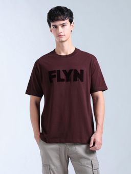 Flying Machine - Men Burgundy Brand Appliqued Relaxed Fit T-shirt
