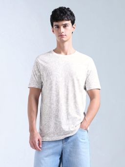 Flying Machine - Men Off White Abstract Printed Essentials T-shirt