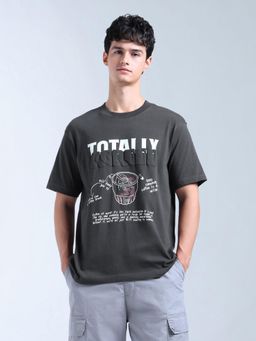 Flying Machine - Men Grey Typography Printed Relaxed Fit T-shirt