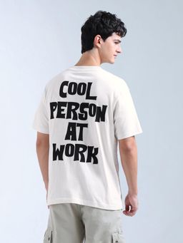 Flying Machine - Men White Typography Printed Relaxed Fit T-shirt