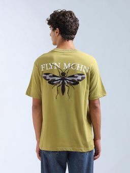 Flying Machine - Men Olive Graphic Printed Appliqued Relaxed Fit T-shirt