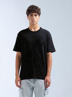 Flying Machine - Men Black Graphic Printed Relaxed Fit T-shirt