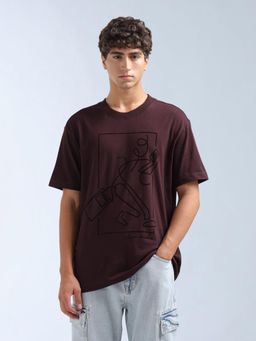 Flying Machine - Men Burgundy Graphic Printed Relaxed Fit T-shirt