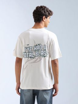 Flying Machine - Men White Typography Printed Relaxed Fit T-shirt