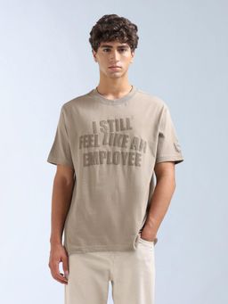 Flying Machine - Men Beige Typography Printed Relaxed Fit T-shirt