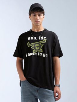 Flying Machine - Men Black Graphic Printed Relaxed Fit T-shirt