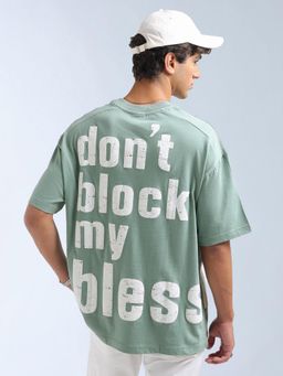 Flying Machine - Men Mint Green Typography Printed Oversize Fit T-shirt